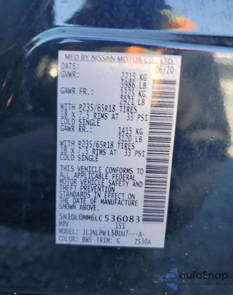 2020 Infiniti Qx60 Luxe z USA, uszkodzony, nr VIN 5N1DL0MM6LC536083